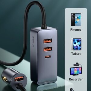 Baseus120W USB Type C 4.0 Fast Charging Four Port Car Charger