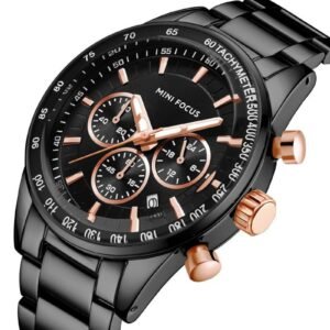 MINI FOCUS Waterproof Sport Watch Chronograph Men Casual Stainless Steel Quartz Clock