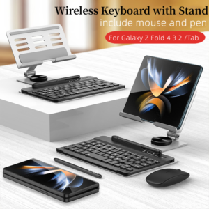 Samsung Galaxy Z Fold 4 3 2 Keyboard Holster Folding Flip Case Stand Pen Slot With Wireless Keyboard and Mouse Pen