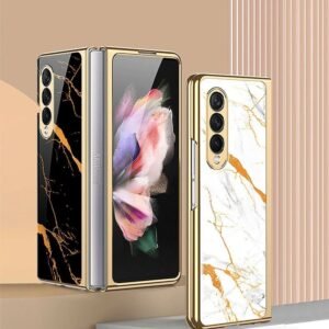 Marble Patterned Glass Case For Samsung Galaxy Z Fold 3/4
